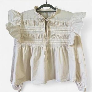 🇰🇷 Cottagecore Coquette Whimsygoth Regency Cream Blouse Ruffles and Tie Feminine